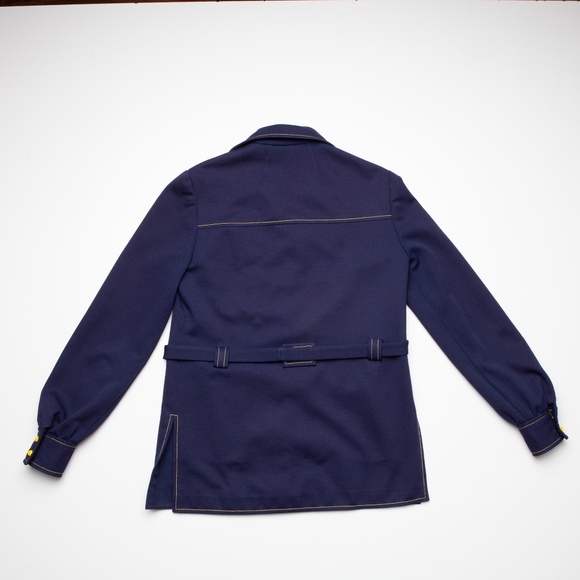 Vintage 70s Blue Leisure Jacket Shirt Blazer Button Down Pockets Polyester S/M - Picture 8 of 14